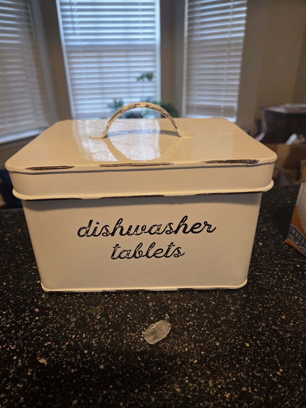 Dishwasher Tablets Storage Tin - White Metal Canister